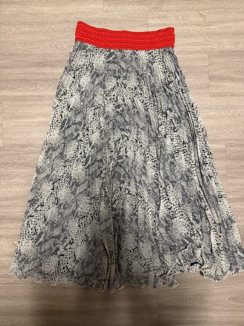 Red-Waist Snake Print Maxi Skirt